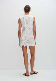 Broderie Tie Mini Dress - White - Matteau